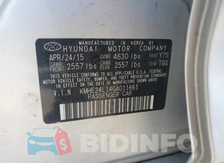 KMHE24L14GA011661 Photo# 12