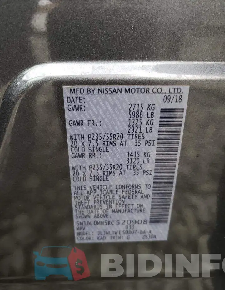 5N1DL0MM5KC520908 Photo# 12
