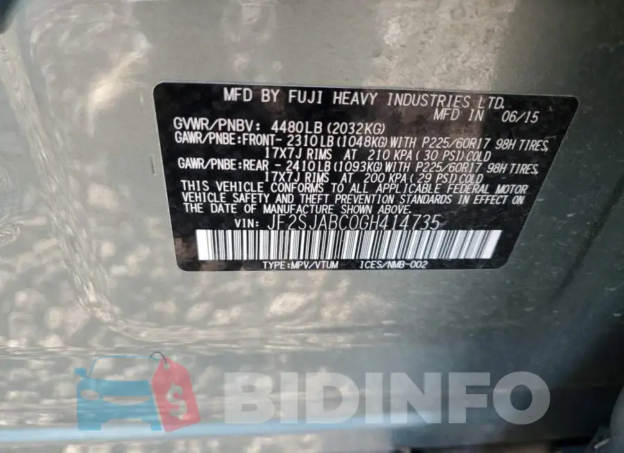 JF2SJABC0GH414735 Photo# 13