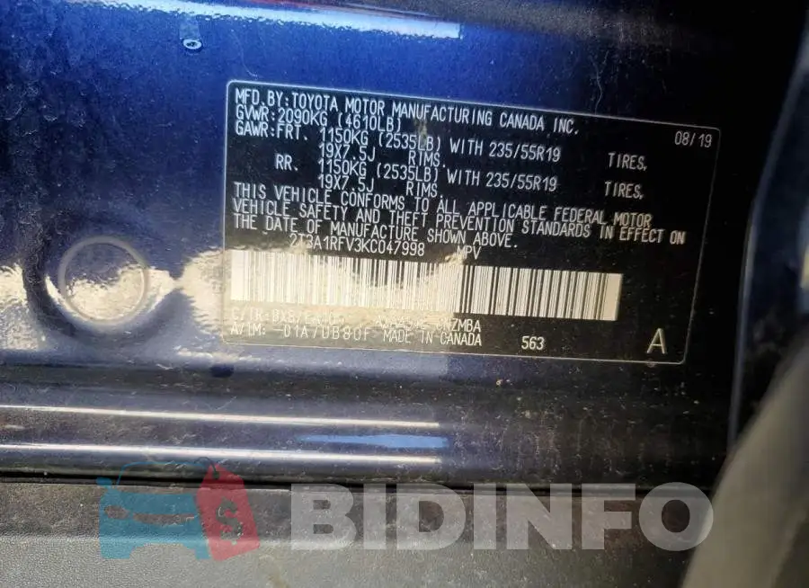 2T3A1RFV3KC047998 Photo# 13