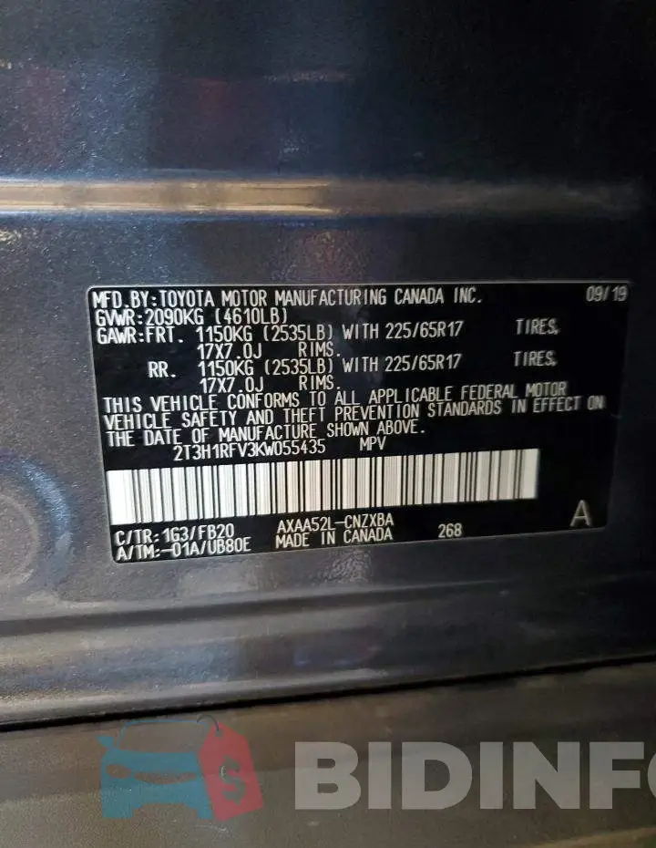 2T3H1RFV3KW055435 Photo# 13