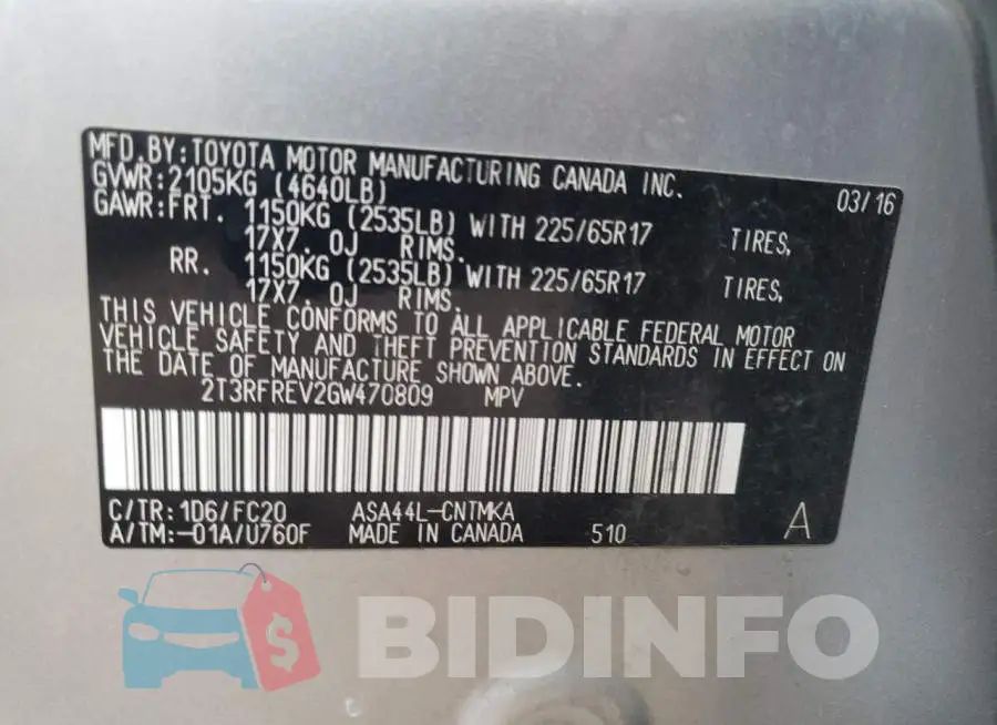 2T3RFREV2GW470809 Photo# 12