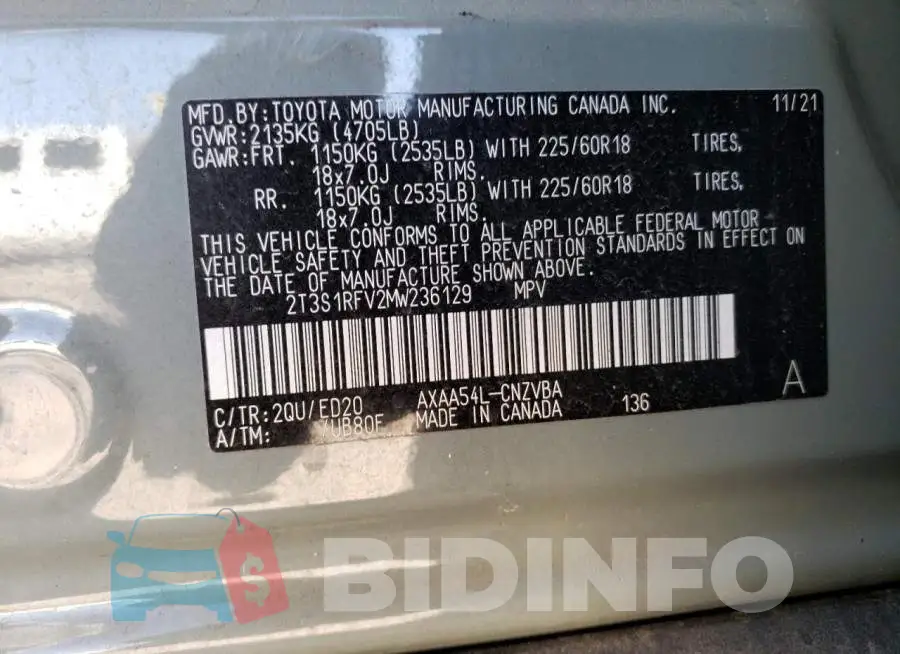 2T3S1RFV2MW236129 Photo# 14