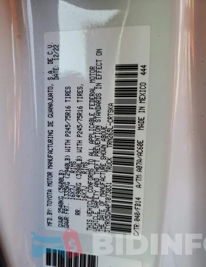 3TYRX5GN4PT073031 Photo# 12