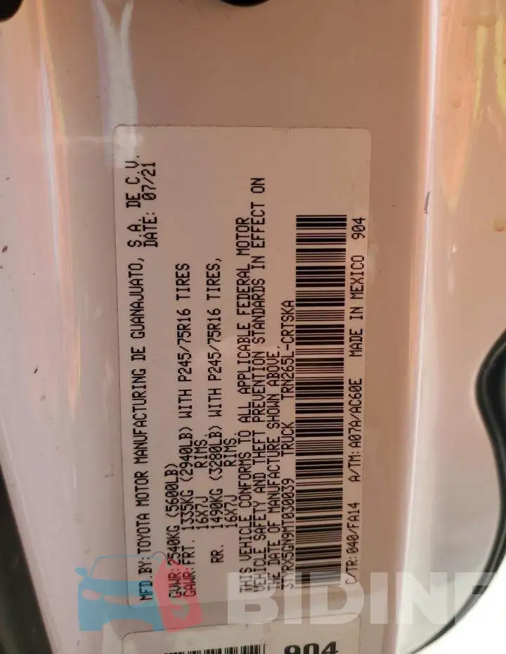 3TYRX5GN9MT030039 Photo# 13