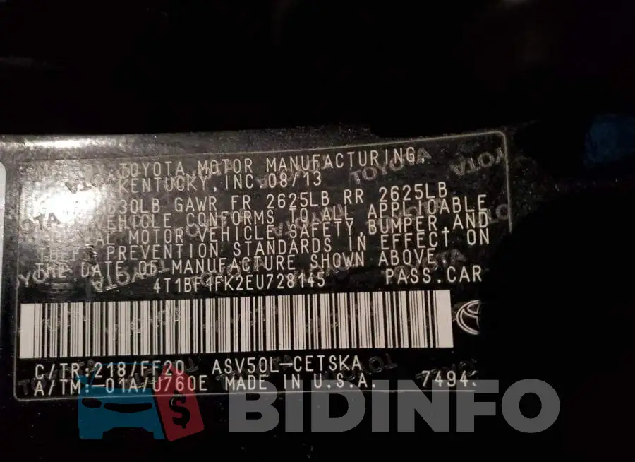 4T1BF1FK2EU728145 Photo# 12