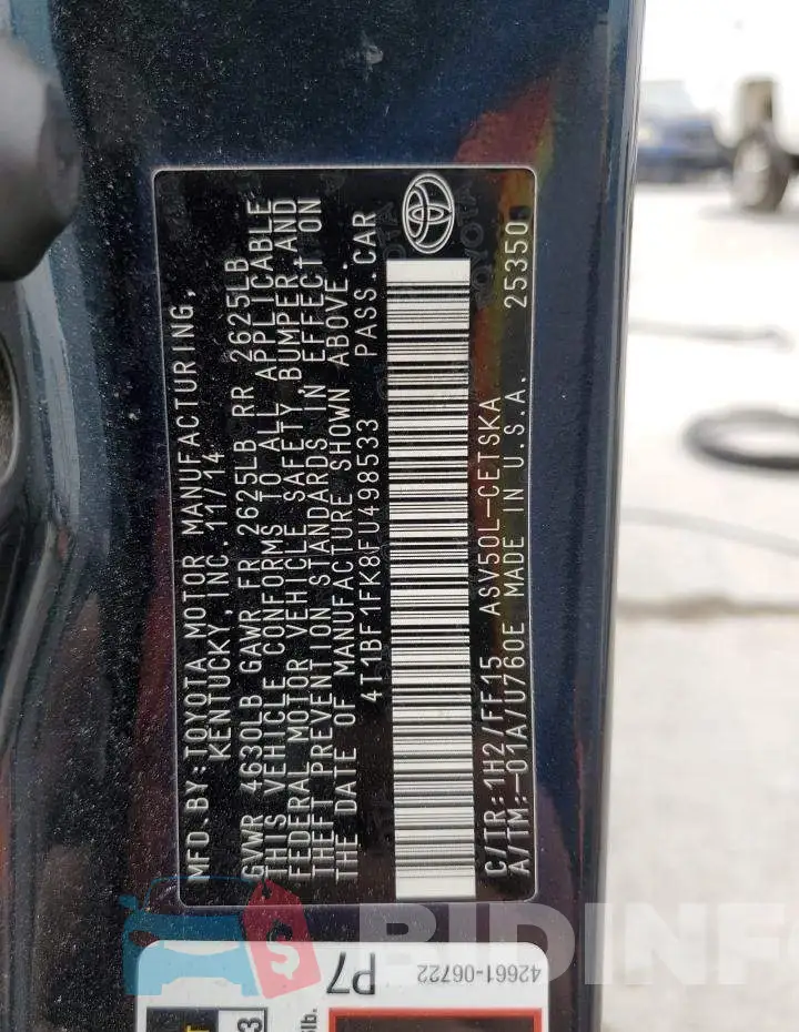 4T1BF1FK8FU498533 Photo# 12