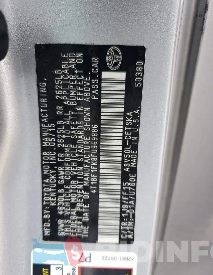 4T1BF1FK8FU969886 Photo# 12