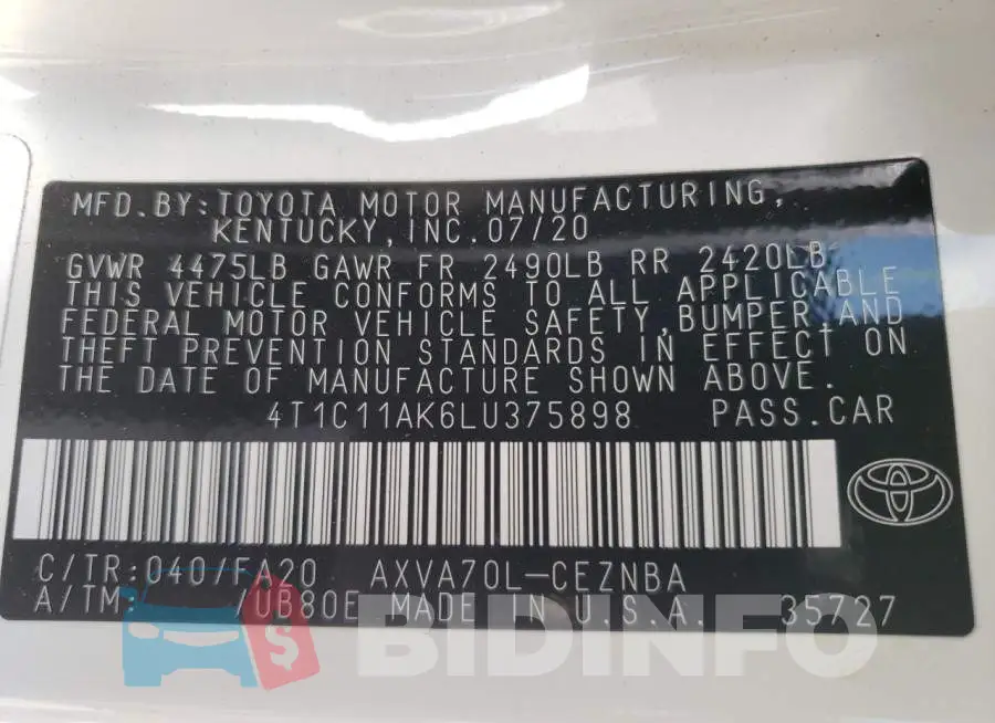 4T1C11AK6LU375898 Photo# 13