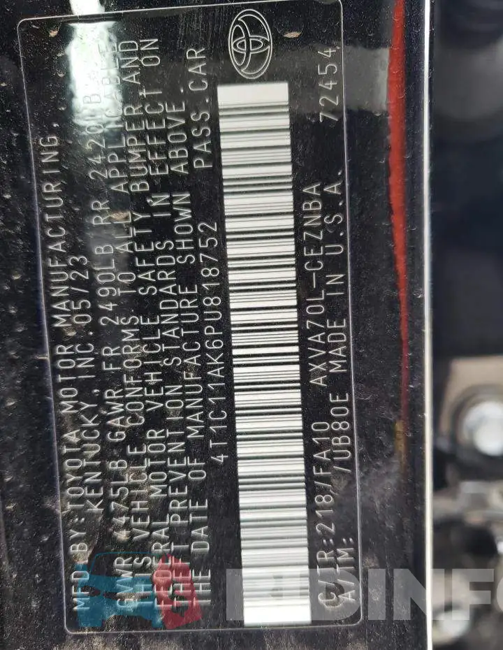 4T1C11AK6PU818752 Photo# 12