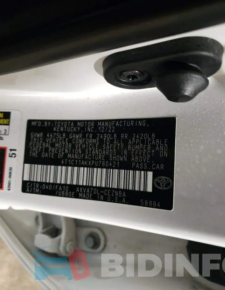 4T1C11AKXPU760421 Photo# 12