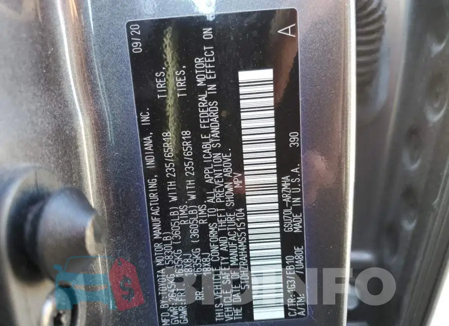 5TDHZRAH4MS515104 Photo# 13