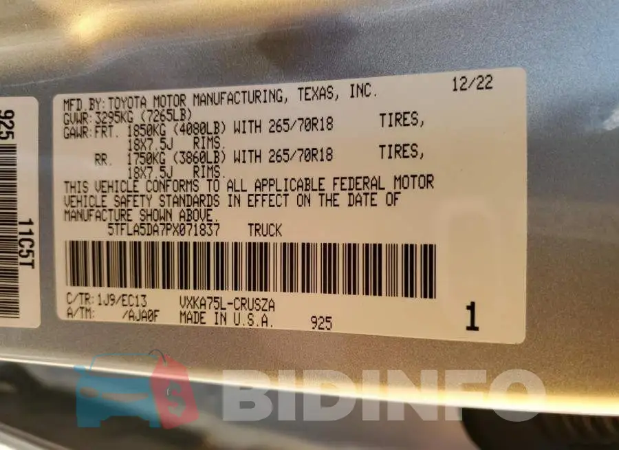 5TFLA5DA7PX071837 Photo# 13