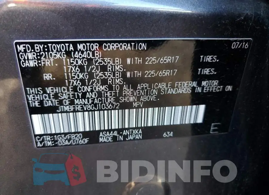 JTMBFREV8GJ103672 Photo# 14