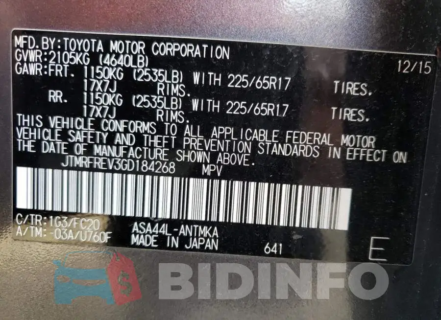 JTMRFREV3GD184268 Photo# 13