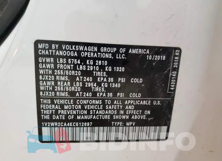 1V2WR2CA4KC512697 Photo# 13