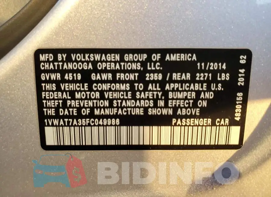 1VWAT7A35FC049986 Photo# 12