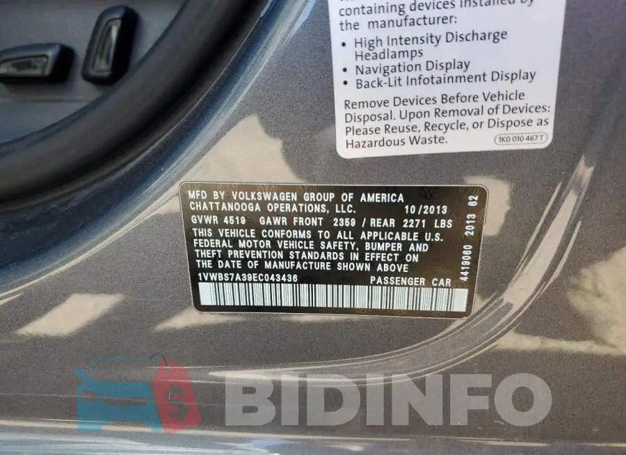 1VWBS7A39EC043436 Photo# 12