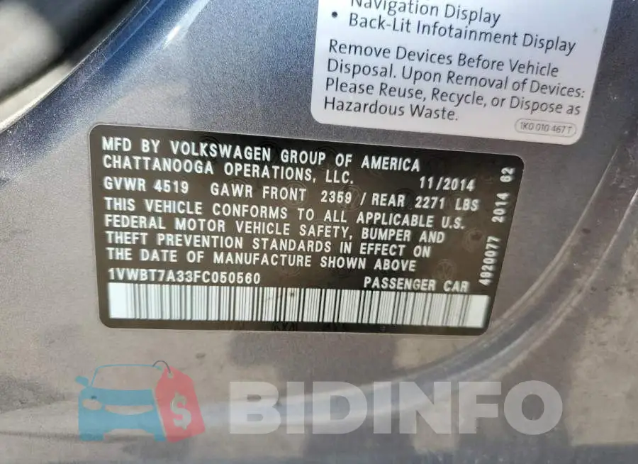1VWBT7A33FC050560 Photo# 12