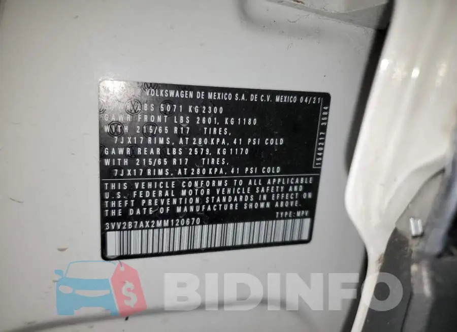 3VV2B7AX2MM120670 Photo# 13