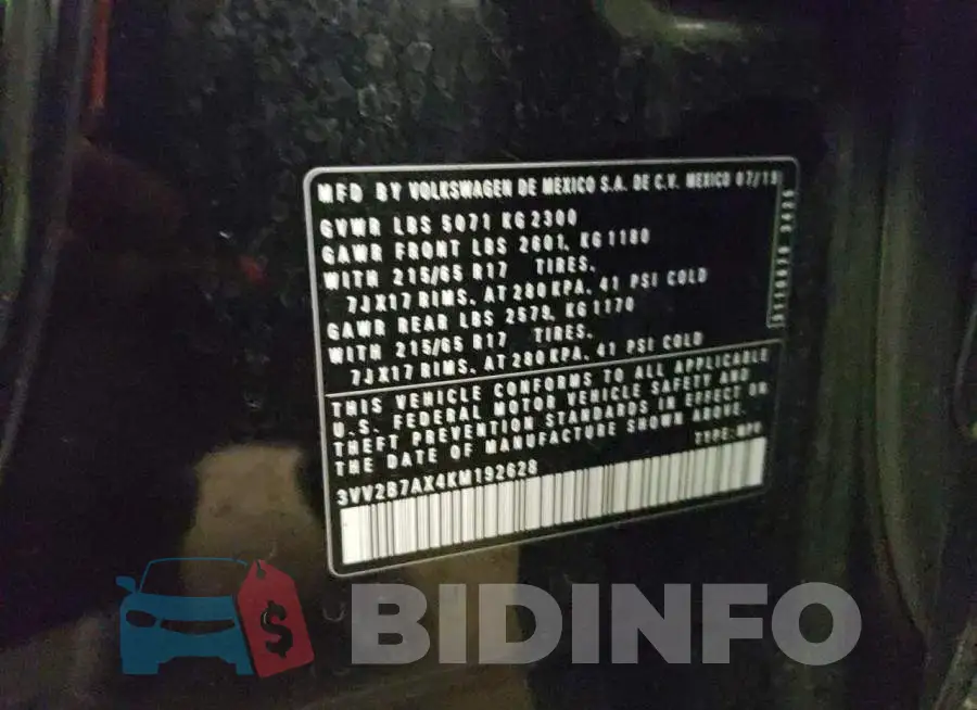 3VV2B7AX4KM192628 Photo# 14