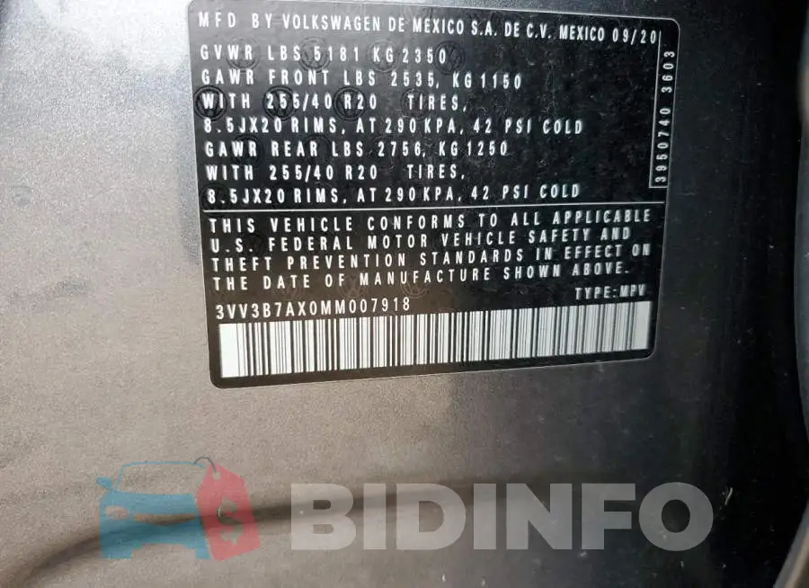 3VV3B7AX0MM007918 Photo# 12