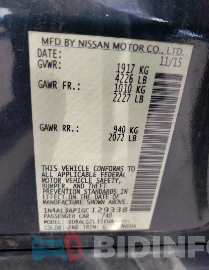 1N4AL3AP1GC129338 Photo# 12