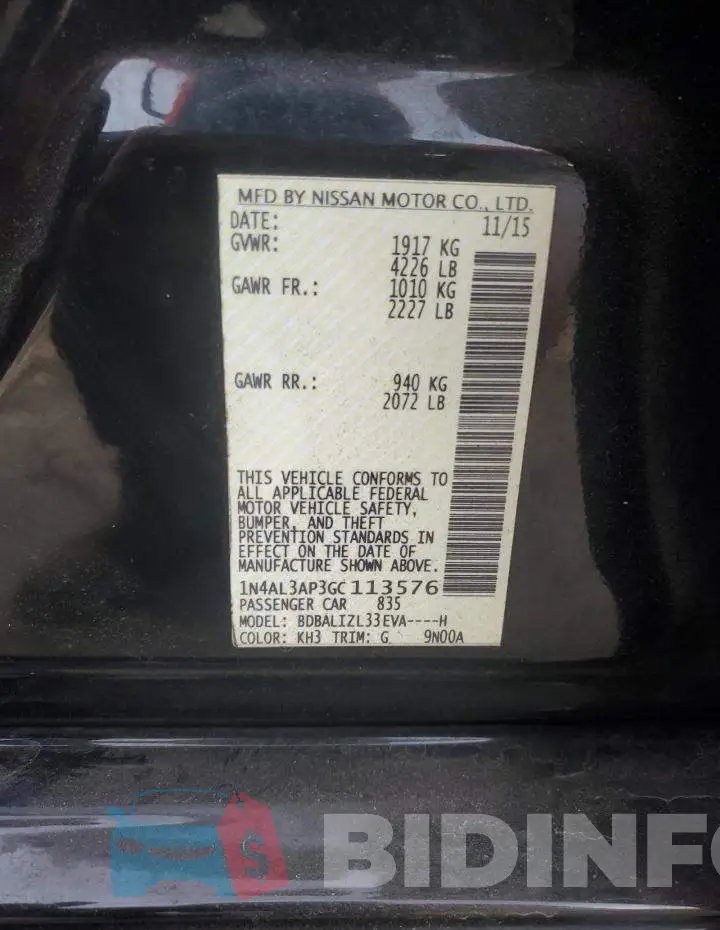 1N4AL3AP3GC113576 Photo# 12