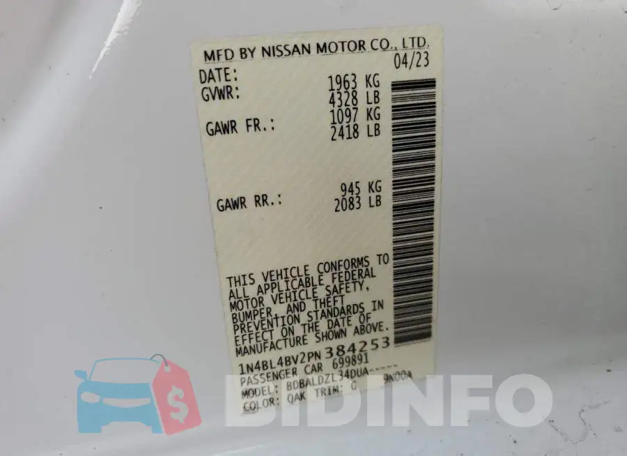 1N4BL4BV2PN384253 Photo# 13