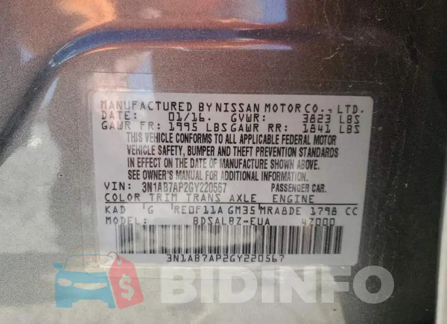 3N1AB7AP2GY220567 Photo# 13
