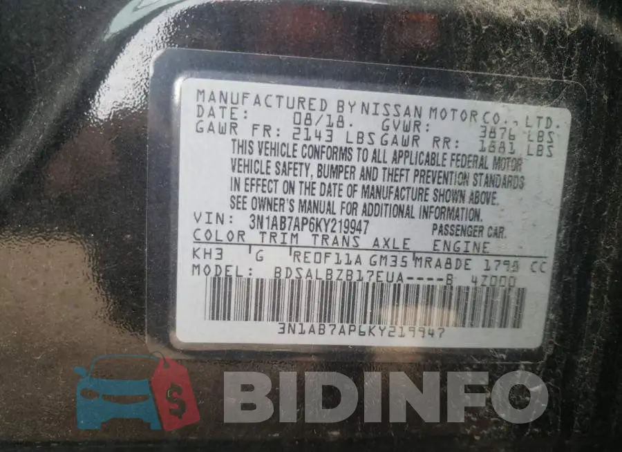 3N1AB7AP6KY219947 Photo# 12