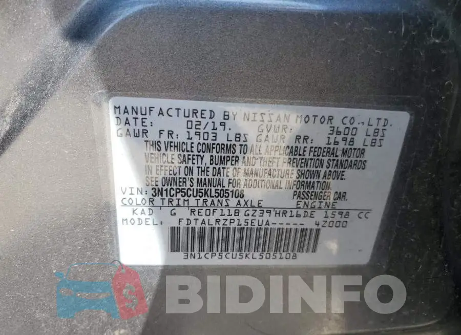 3N1CP5CU5KL505108 Photo# 12