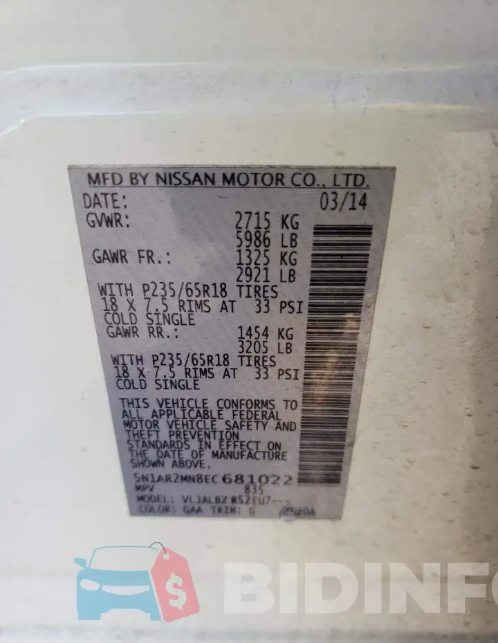 5N1AR2MN8EC681022 Photo# 13