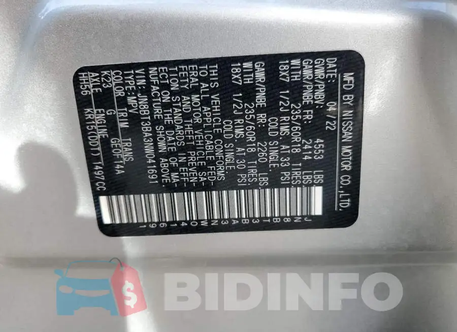 JN8BT3BA3NW041691 Photo# 13