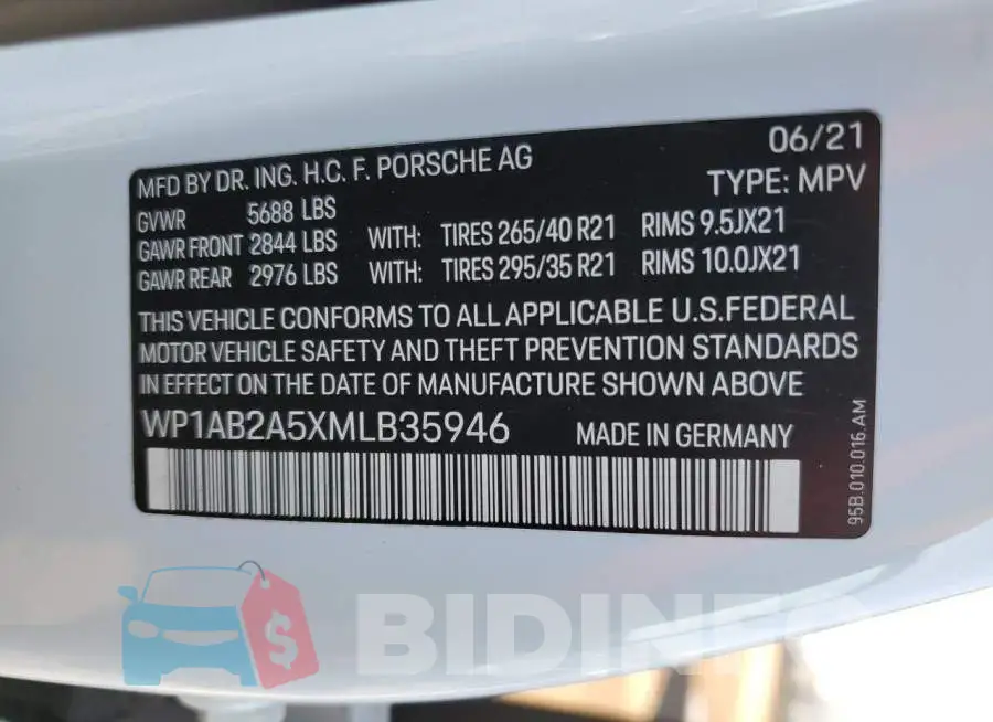 WP1AB2A5XMLB35946 Photo# 14