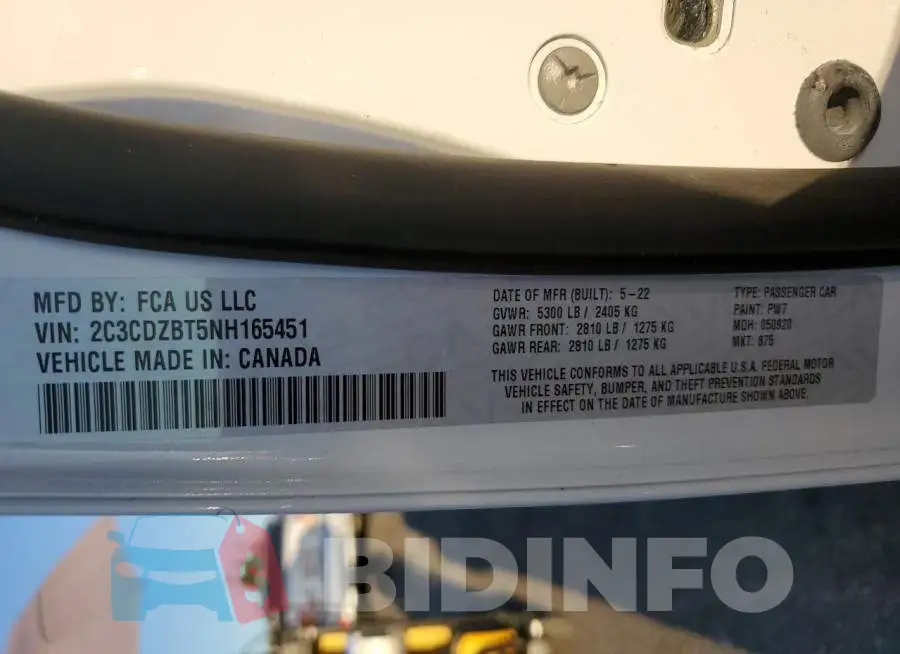 2C3CDZBT5NH165451 Photo# 12
