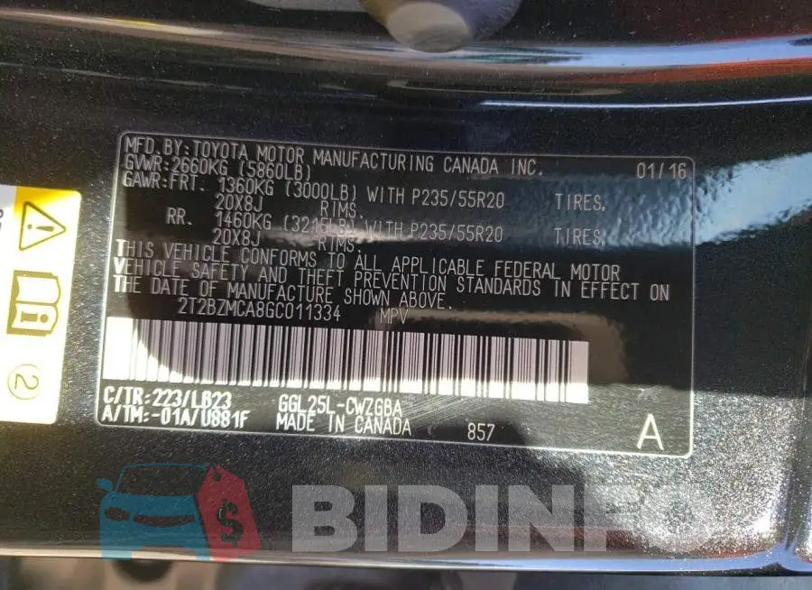 2T2BZMCA8GC011334 Photo# 13