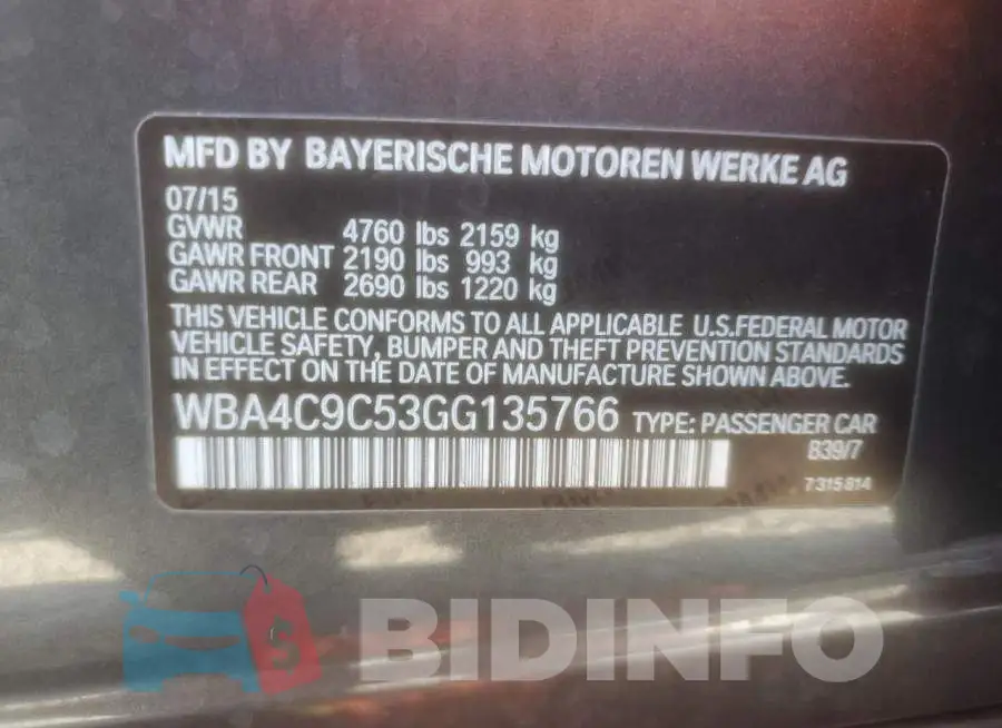 WBA4C9C53GG135766 Photo# 13