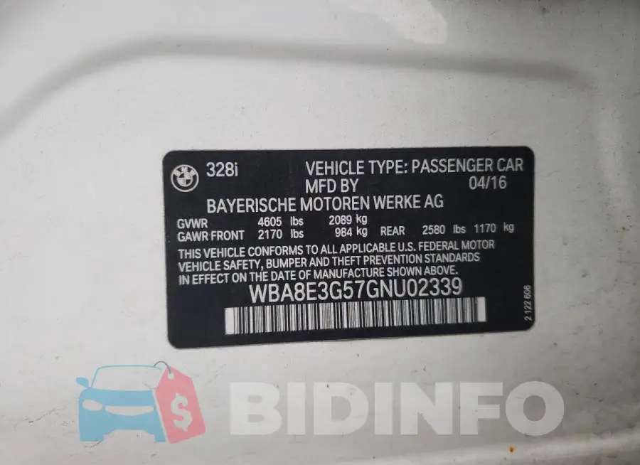 WBA8E3G57GNU02339 Photo# 13
