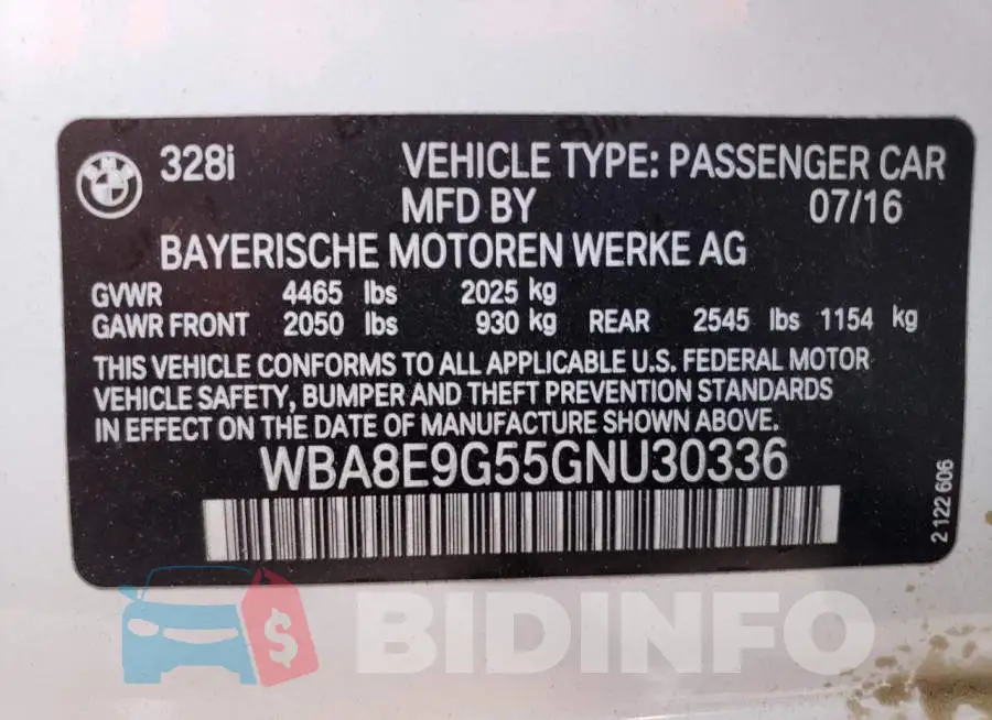 WBA8E9G55GNU30336 Photo# 12