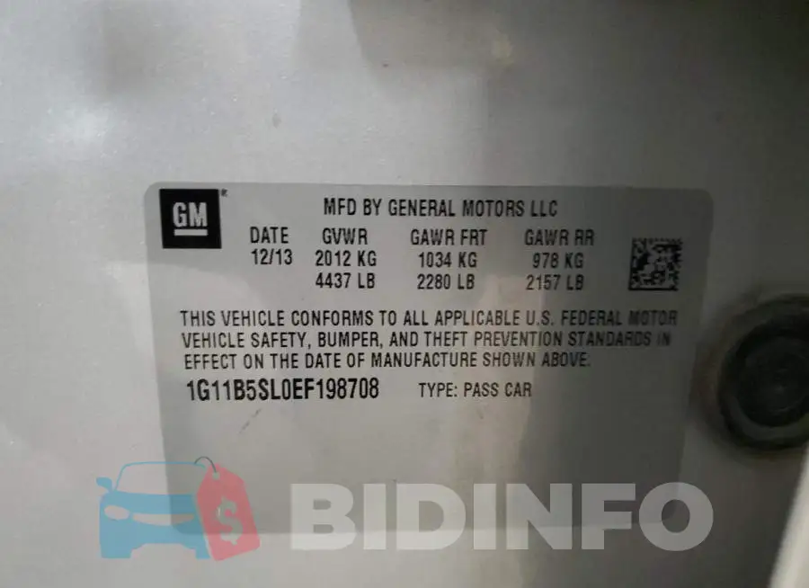 1G11B5SL0EF198708 Photo# 12