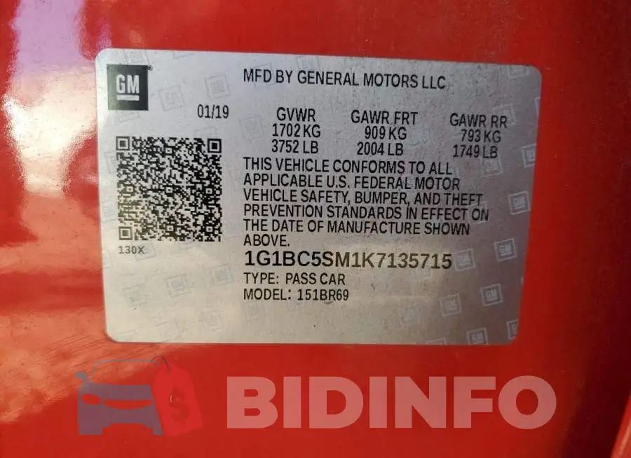1G1BC5SM1K7135715 Photo# 13