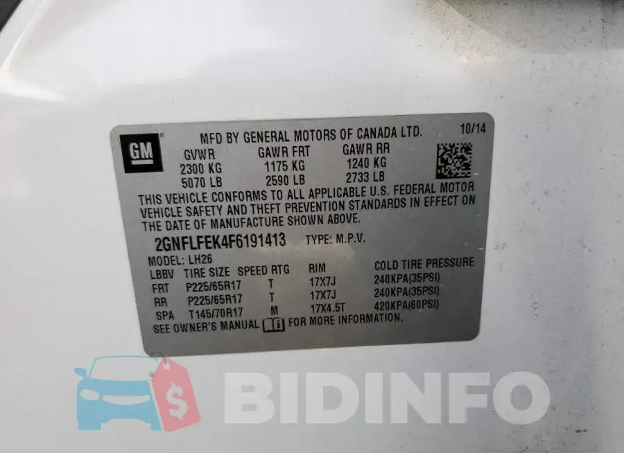 2GNFLFEK4F6191413 Photo# 13