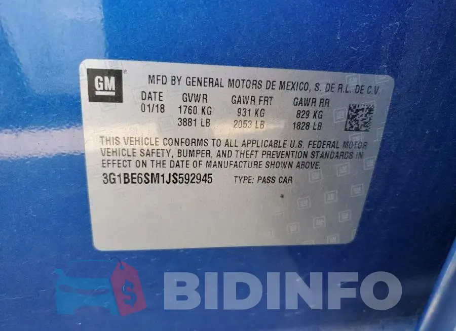 3G1BE6SM1JS592945 Photo# 12