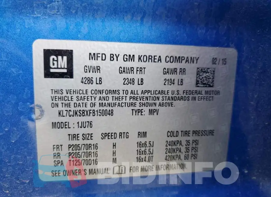 KL7CJKSBXFB150048 Photo# 12