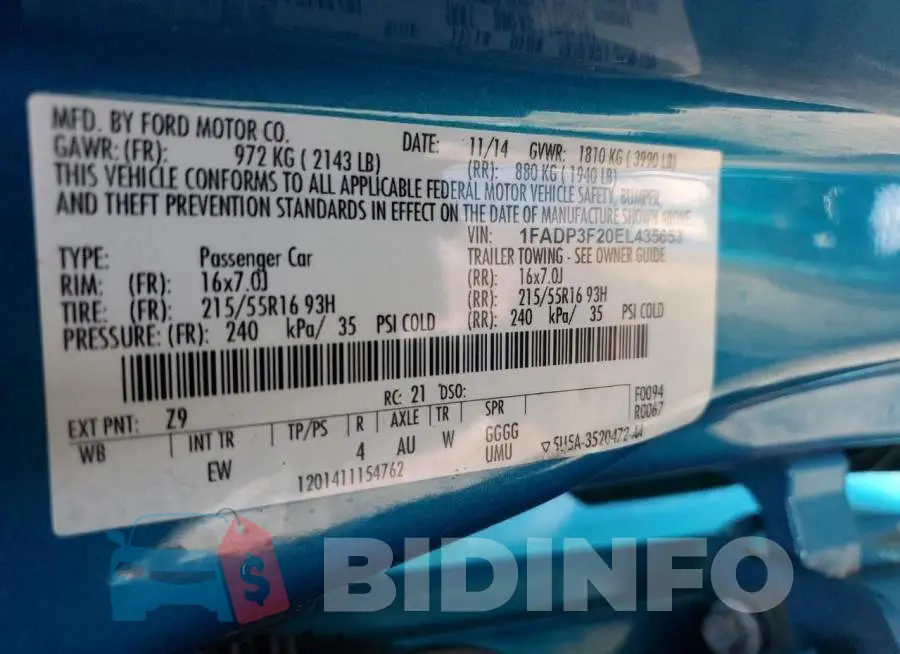 1FADP3F20EL435653 Photo# 12