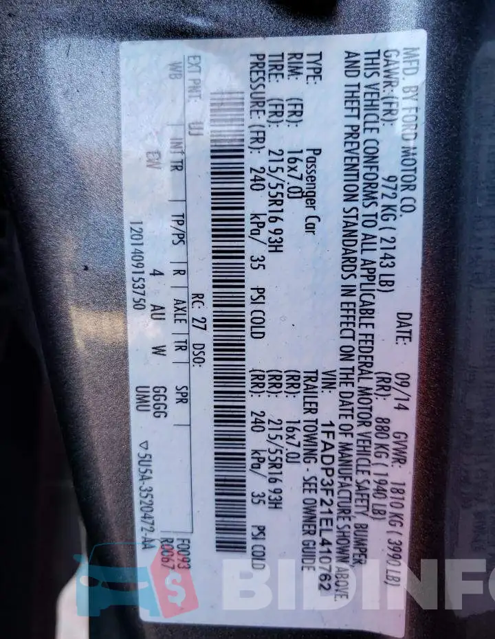 1FADP3F21EL410762 Photo# 13