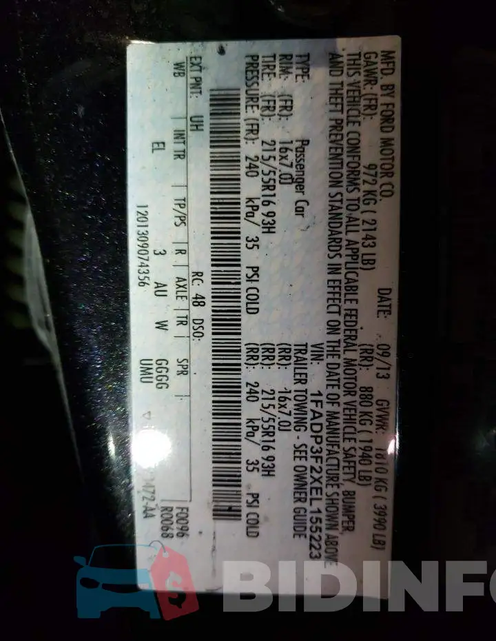 1FADP3F2XEL155223 Photo# 12