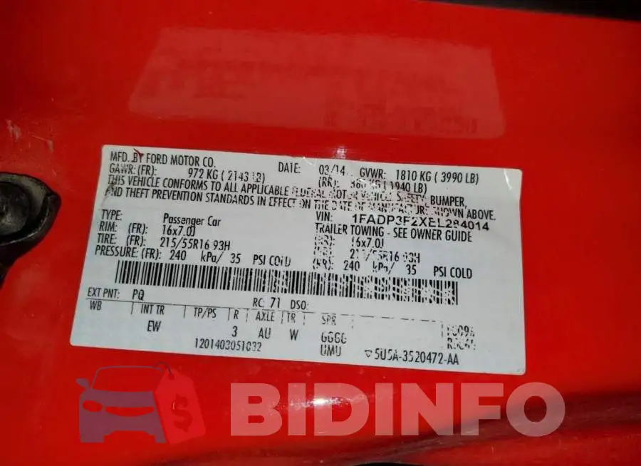 1FADP3F2XEL284014 Photo# 12