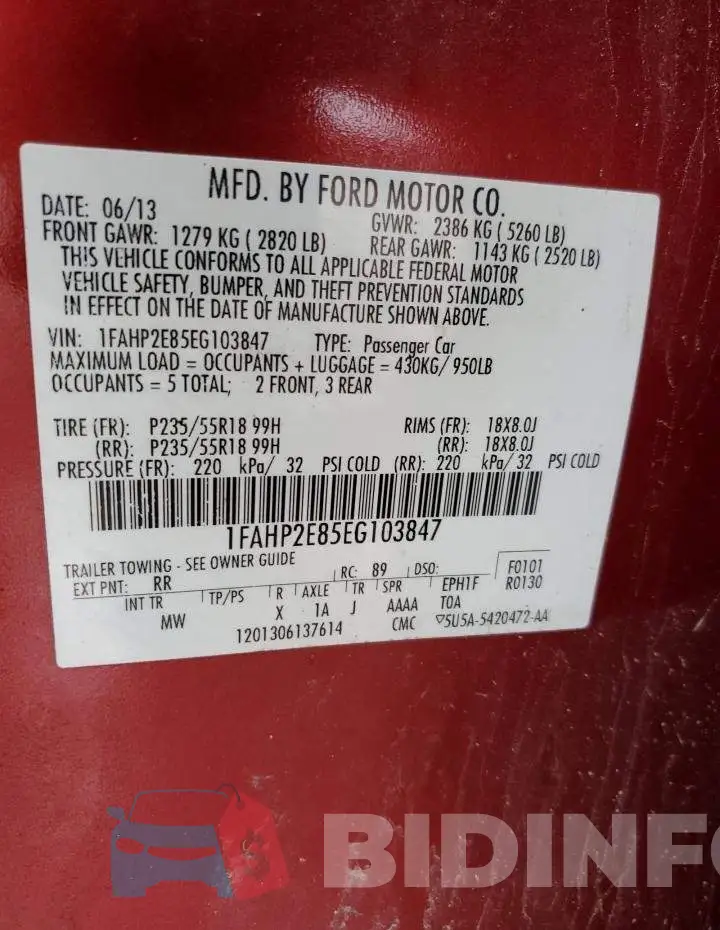 1FAHP2E85EG103847 Photo# 12